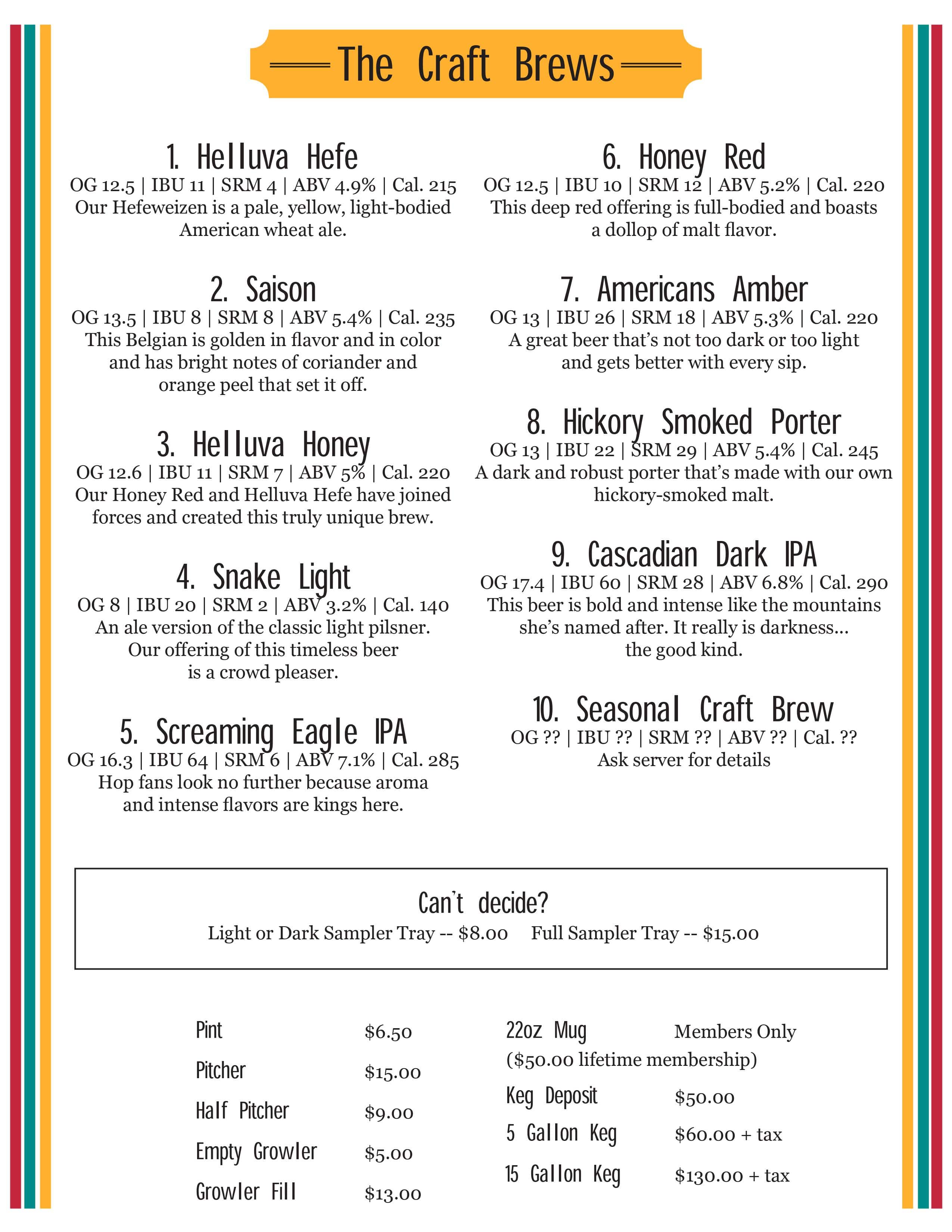Beer & Cocktail List Rattlesnake Mountain Brewing Co.