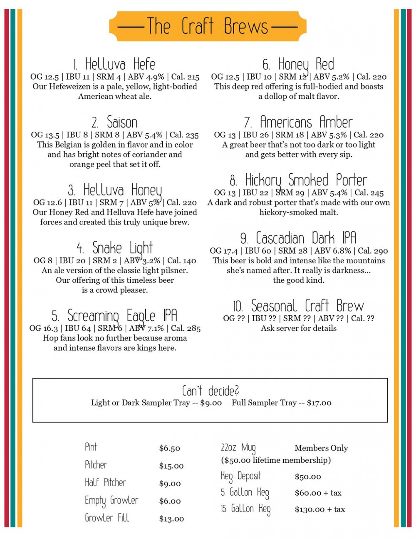 Beer & Cocktail List Rattlesnake Mountain Brewing Co.